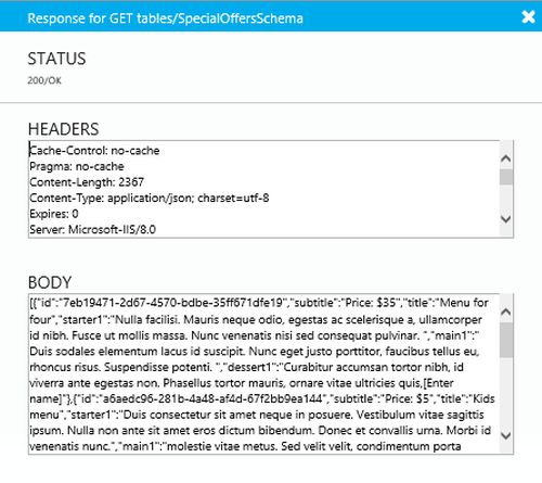 response fot get table